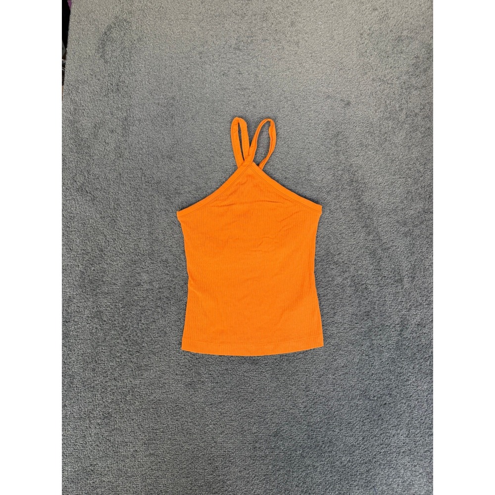 Old Navy Womens Orange Ribbed Criss Cross Halter Tank Top with Shelf Bra Small